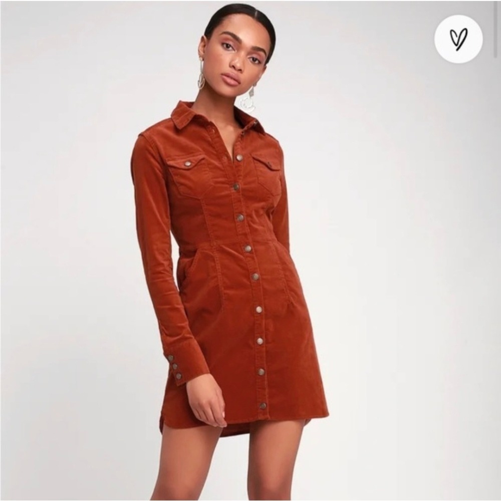 Free People Women's Dress Dynamite Corduroy‎ Burnt Orange Large